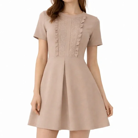 NWT ASOS Lace Panel Fit & Flare Dress Soft Taupe Beige/ Nude Beige Size US 12 - Picture 4 of 16